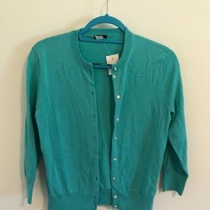 NEW J.Crew Aqua/Turquoise Cardigan White Buttons
